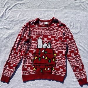 Red Festive Sweater with Cartoon Design
